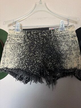 Siwy Black & White Bleached Frayed Hem Denim Shorts